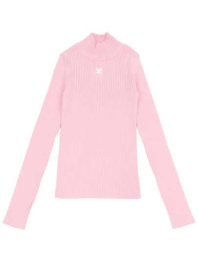 Embroidered Logo Mock Neck Rib Turtleneck Pink - COURREGES - BALAAN 2