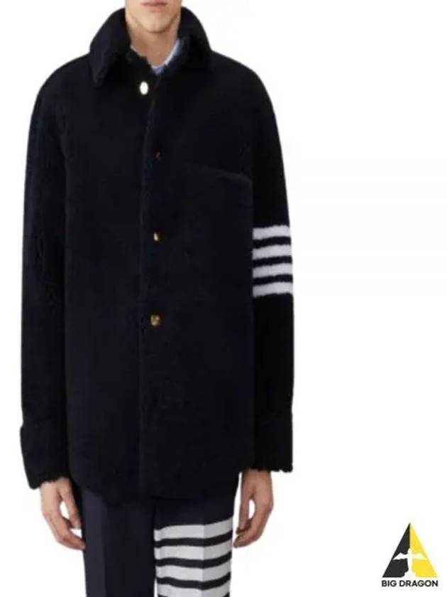 Men's 4 Bar Shearling Oversized Jacket Navy - THOM BROWNE - BALAAN 2