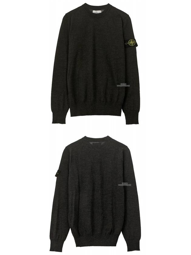 Men's Wappen Patch Crew Neck Wool Knit Top Charcoal - STONE ISLAND - BALAAN 6