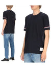 Striped Detail Crew Neck Cotton Short Sleeve T-Shirt Navy - THOM BROWNE - BALAAN 2