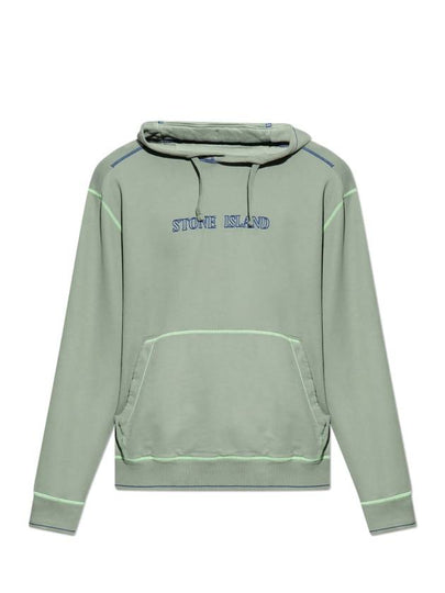 Brushed Cotton Fleece Hoodie Sage Green - STONE ISLAND - BALAAN 2