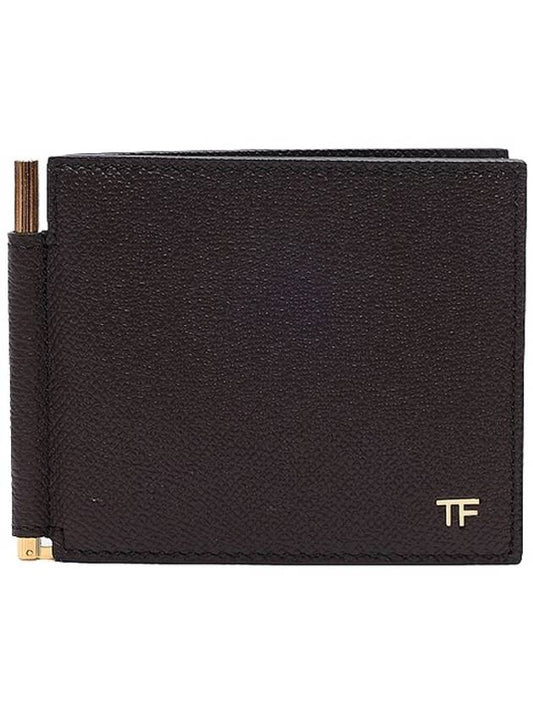 Small Grain Leather Money Clip Card Wallet Brown - TOM FORD - BALAAN 1