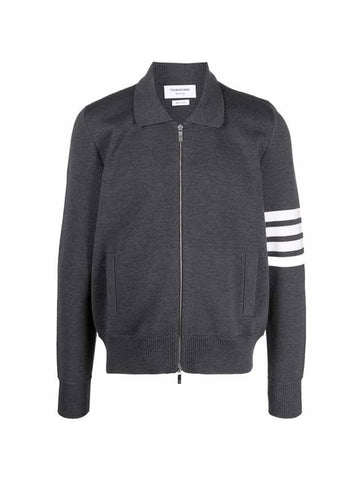 Diagonal Armband Merino Wool Zip-up Jacket Grey - THOM BROWNE - BALAAN 1