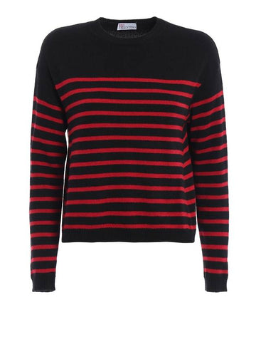 Wings Striped Jacquard Wool Knit Top Black Red - VALENTINO - BALAAN 1