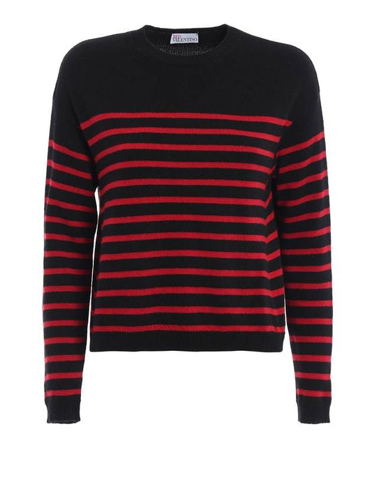 Wings Striped Jacquard Wool Knit Top Black Red - VALENTINO - BALAAN 1