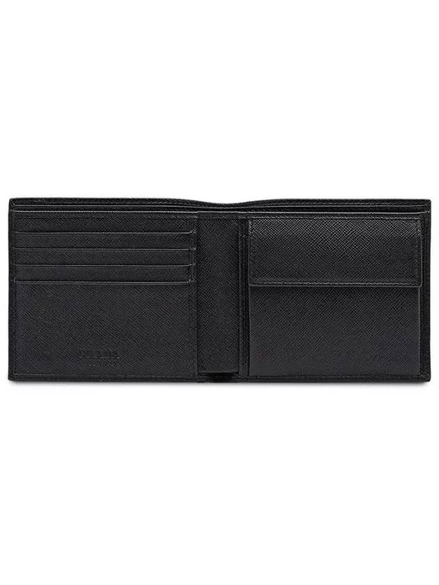 Saffiano Coin Pocket Triagle Logo Leather Wallet Black - PRADA - BALAAN 4