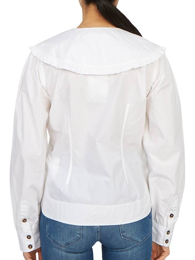 Ruffle Wide Poplin Blouse White - GANNI - BALAAN 7