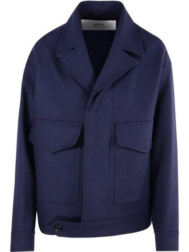 Virgin Wool Pocket Jacket Navy - AMI - BALAAN 1