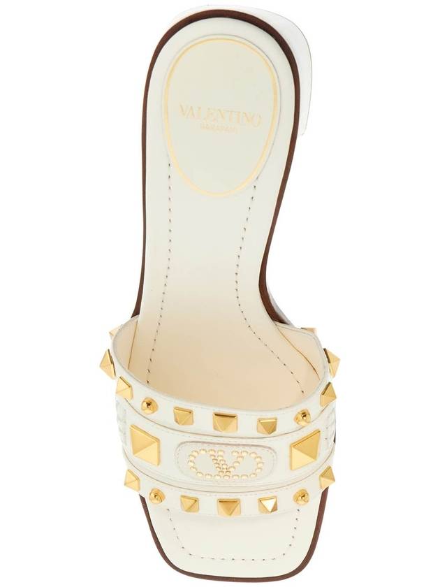 ivory leather slippers with golden studs and low heel - VALENTINO - BALAAN 2