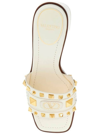 ivory leather slippers with golden studs and low heel - VALENTINO - BALAAN 2