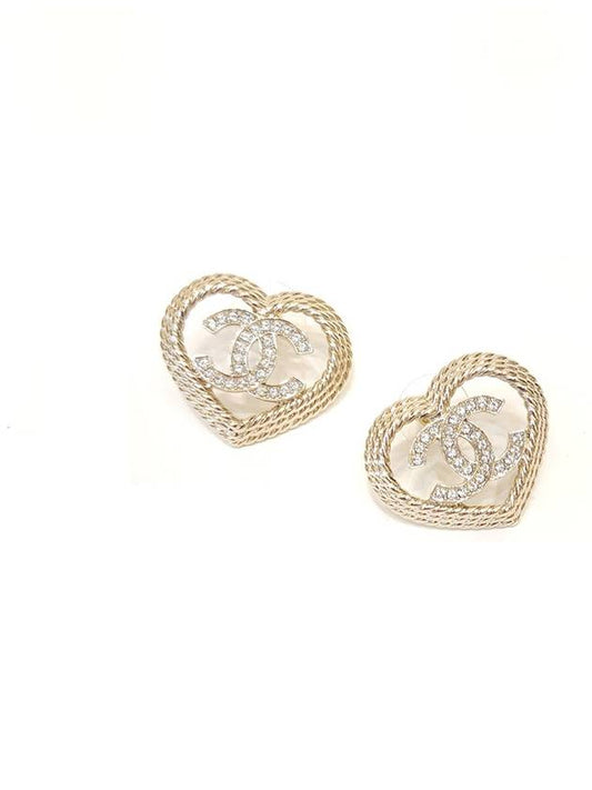 Women's heart crystal earrings champagne gold ABC932B16069NW150 - CHANEL - BALAAN 1