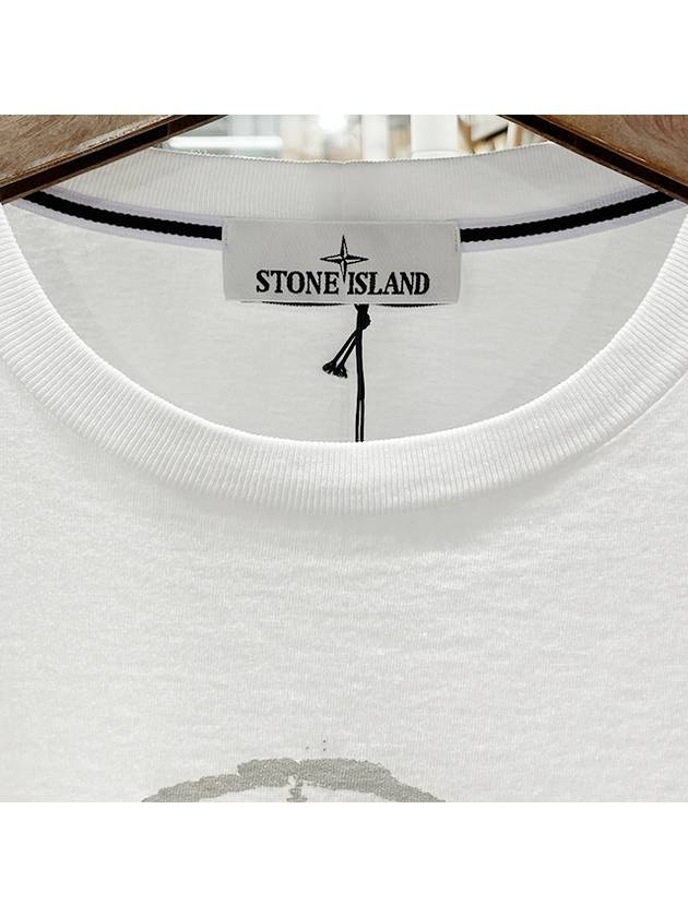 Men's Logo Print Crew Neck Short Sleeve T-Shirt White - STONE ISLAND - BALAAN 7