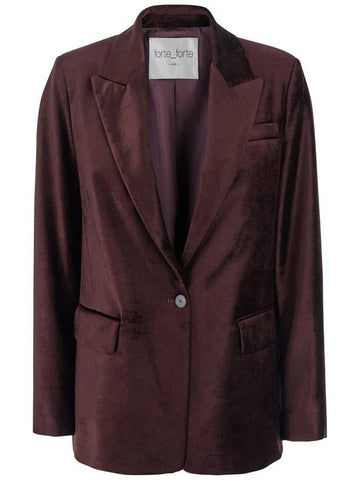 Brown Single-Breasted Jacket With Peak Revers In Cotton Blend Woman - FORTE FORTE - BALAAN 1