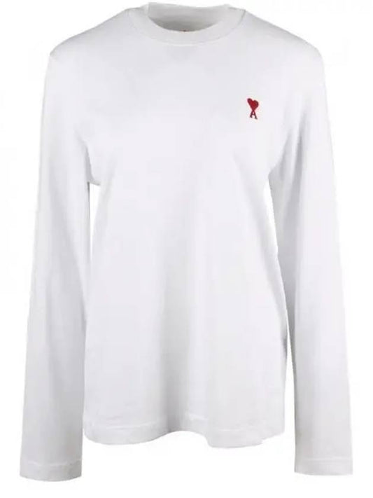 Chain Stitch Heart Logo Long Sleeve T-Shirt White - AMI - BALAAN 2