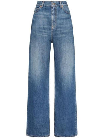 Logo Patch  Straight Jeans Blue - VALENTINO - BALAAN 1