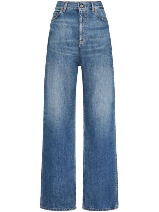 Logo Patch  Straight Jeans Blue - VALENTINO - BALAAN 1