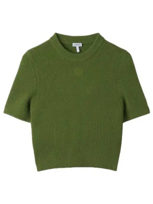Cropped short sleeve knit forest green - LOEWE - BALAAN 1