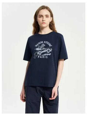 Women s Racing Fox Comfort T Shirt Ink Blue Domestic Product GM0024022710646 - MAISON KITSUNE - BALAAN 1