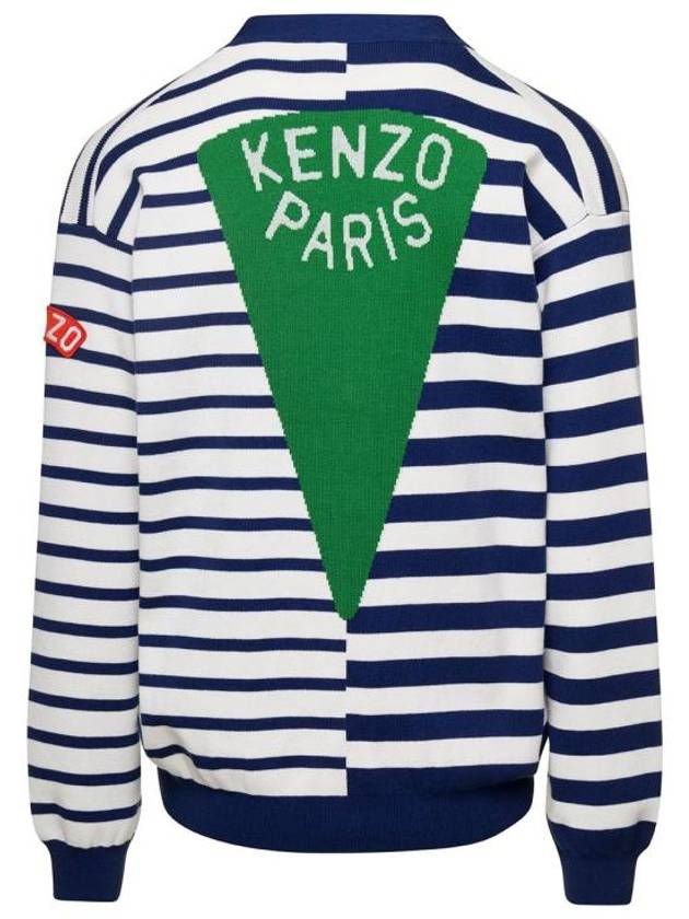 Men's Nautical Stripe Knit Cotton Cardigan Midnight Blue - KENZO - BALAAN 3