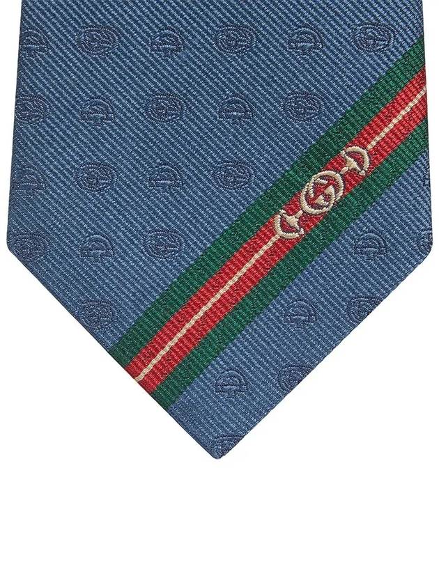 Double G Horsebit Jacquard Slim Silk Tie Blue - GUCCI - BALAAN.