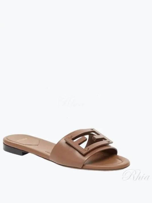 Baguette FF Logo Leather Slippers Mocha - FENDI - BALAAN 2