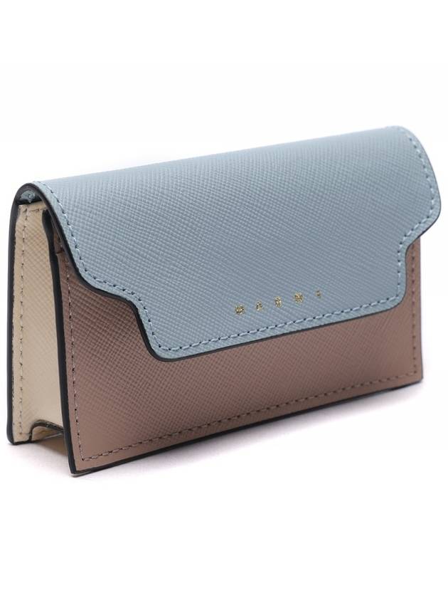 Logo Color Block Saffiano Card Wallet Aquamarine - MARNI - BALAAN 4