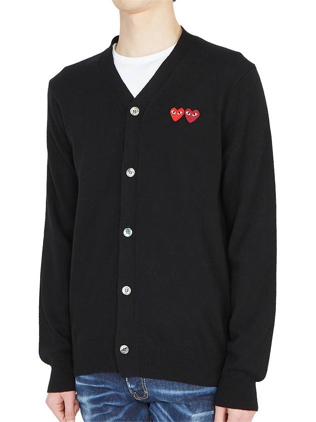 Play Double Heart Logo Wool Cardigan P1 N058 1 Black - COMME DES GARCONS - BALAAN 3