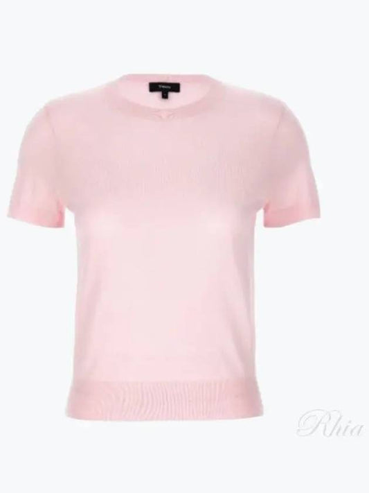 Women's Regal Wool Slim Crew Neck Short Sleeve T-Shirt Pink - THEORY - BALAAN 2