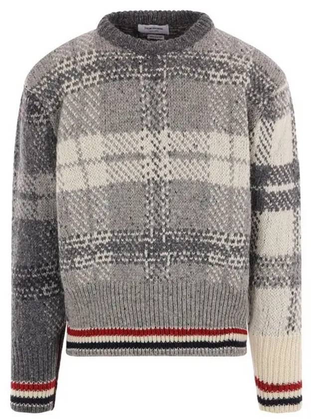 Tartan Check Jacquard Wool Mohair Knit Top Grey - THOM BROWNE - BALAAN 2