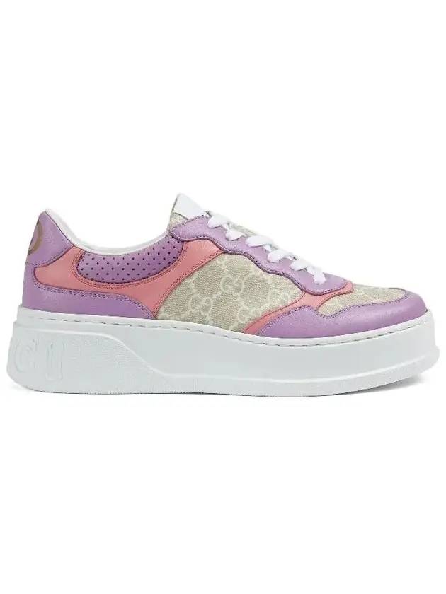 Women's GG Embossed Low Top Sneakers Beige Purple - GUCCI - BALAAN 1