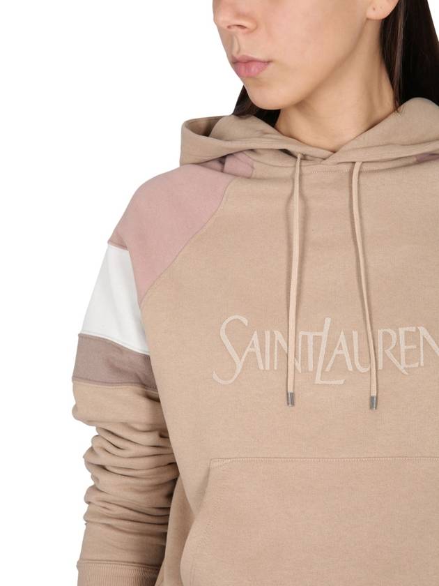 Front Logo Cotton Hoodie Beige - SAINT LAURENT - BALAAN 5