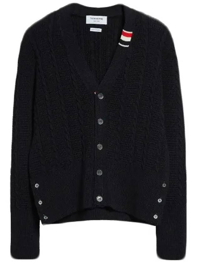 Cable Knitwear Virgin Wool Cardigan Navy - THOM BROWNE - BALAAN 5