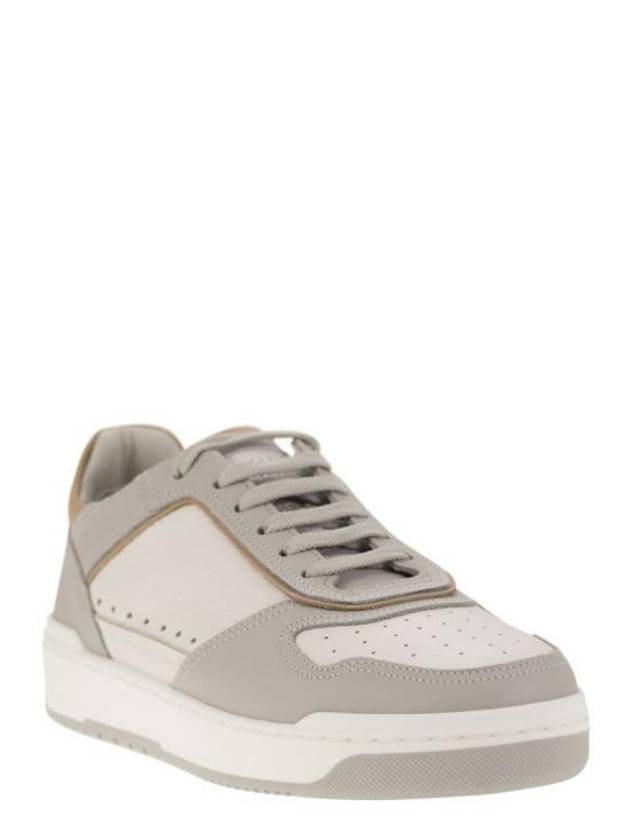 Logo Patch Leather Low Top Sneakers Grey - BRUNELLO CUCINELLI - BALAAN 3