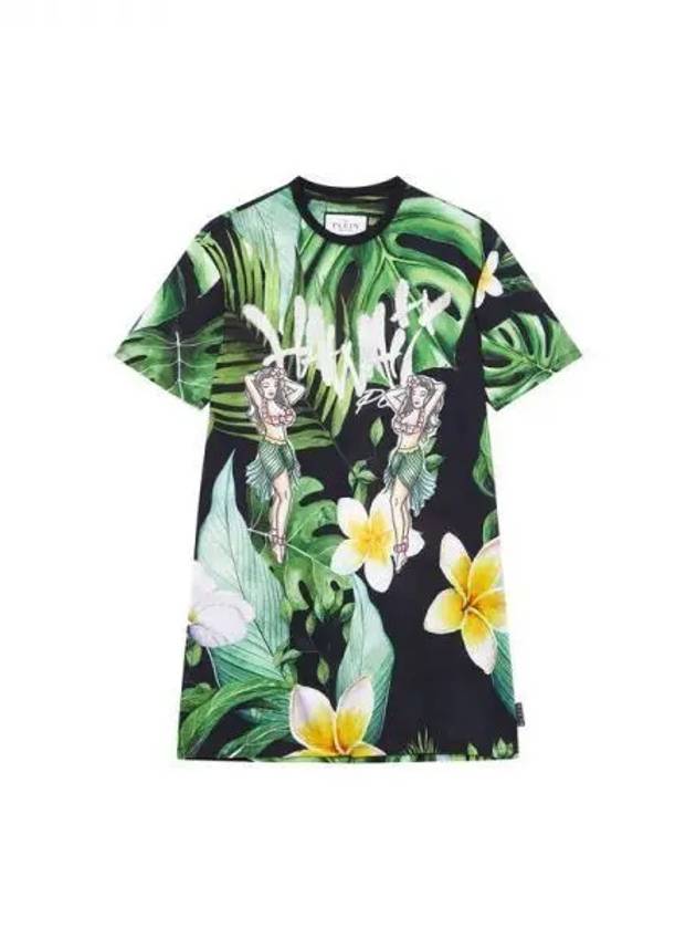 Women's Hawaiian Graphic TShirt Dress Black 270341 - PHILIPP PLEIN - BALAAN 1