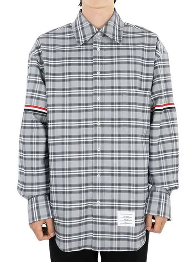 Prince of Wales Armband Oversized Long Sleeve Shirt Medium Grey - THOM BROWNE - BALAAN 2