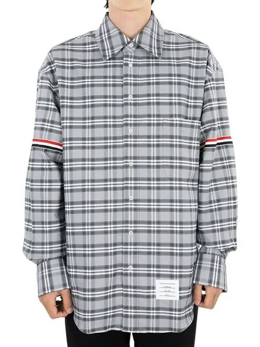 Prince of Wales Armband Oversized Long Sleeve Shirt Medium Grey - THOM BROWNE - BALAAN 2