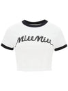 Logo Print Cropped Short Sleeve T-Shirt Black White - MIU MIU - BALAAN 2