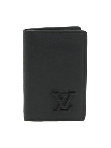 Black Grain Calfskin LV Aerogram Pocket Organizer Card Holder - LOUIS VUITTON - BALAAN 1