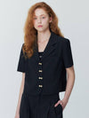 Ribbon button short sleeved crop jacket_black - OPENING SUNSHINE - BALAAN 1