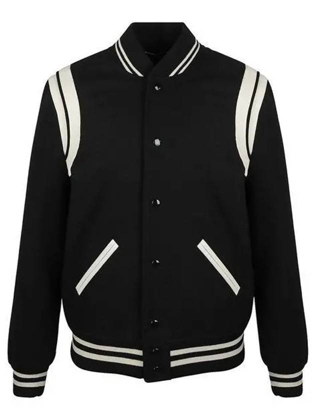 Teddy Bomber Jacket in Wool Black White - SAINT LAURENT - BALAAN 2