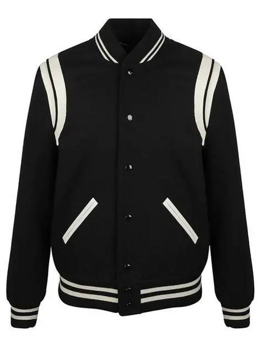 Teddy Bomber Jacket in Wool Black White - SAINT LAURENT - BALAAN 2