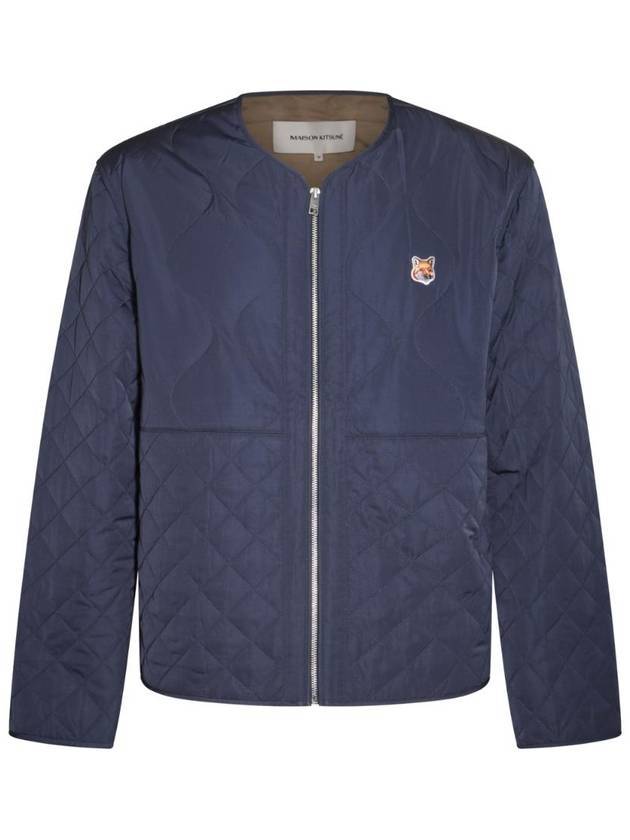 Men's Institutional FoHead Quilted Nylon Zip-up Jacket Ink Blue - MAISON KITSUNE - BALAAN 1