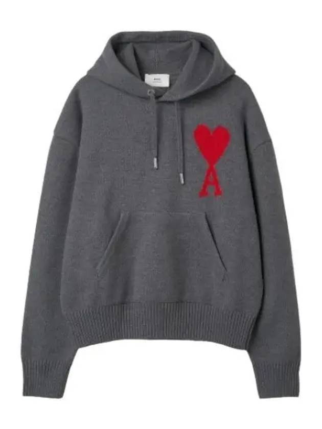 Logo Intarsia Knit Hoodie Grey - AMI - BALAAN 2