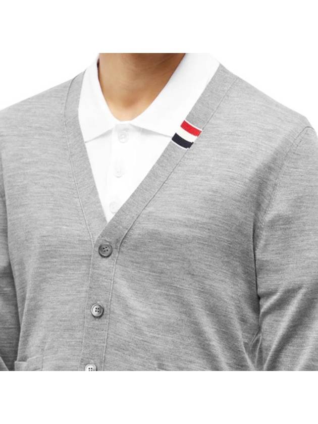 Men's Jersey Stitch V-Neck Cardigan Light Grey - THOM BROWNE - BALAAN 5