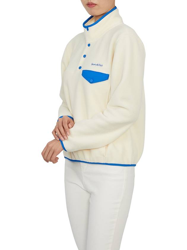 Serif Logo Buttoned Polar Cotton Sweatshirt Cream Ocean - SPORTY & RICH - BALAAN 6