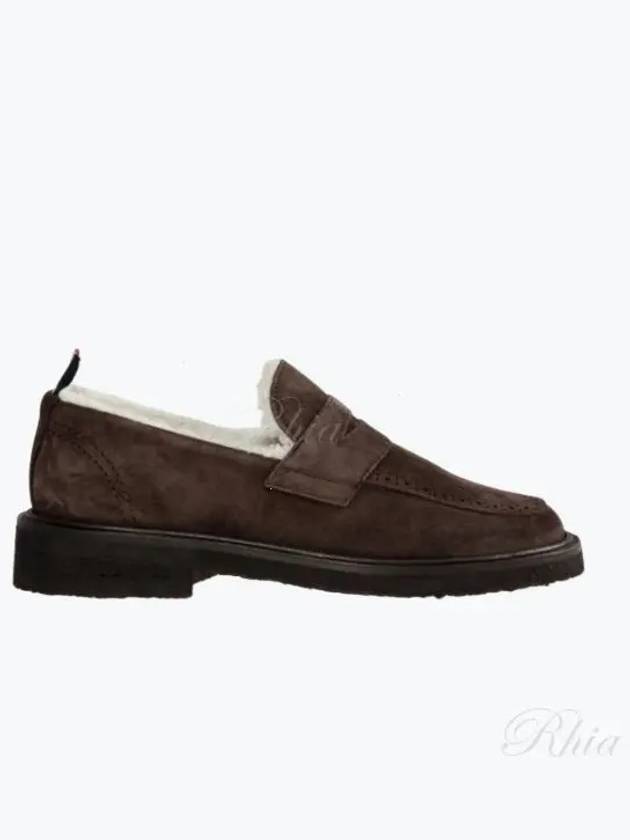 Shearling Lining Suede Penny Loafers Brown - THOM BROWNE - BALAAN 2