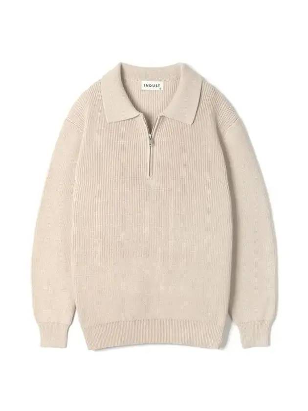 Bruno half zip-up collar knit top beige - INDUST - BALAAN 1