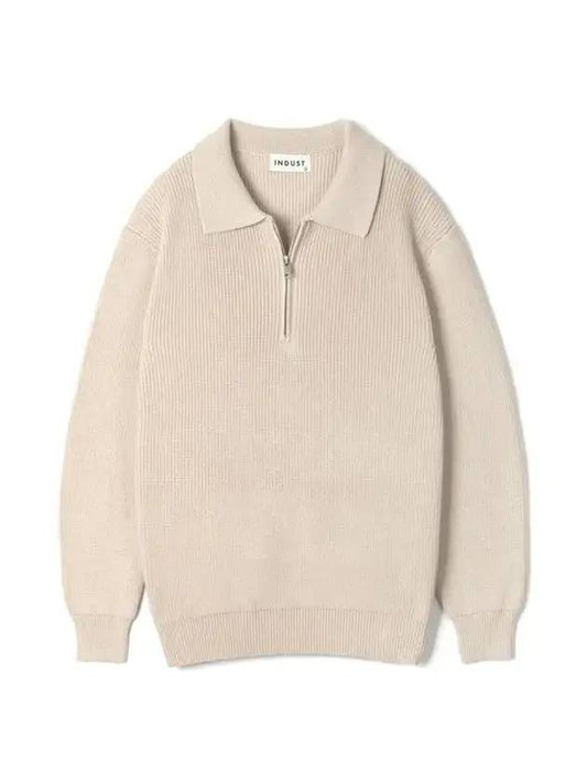 Bruno half zip-up collar knit top beige - INDUST - BALAAN 1