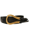 Women's Gold Horsebit Leather Belt Black - BOTTEGA VENETA - BALAAN.