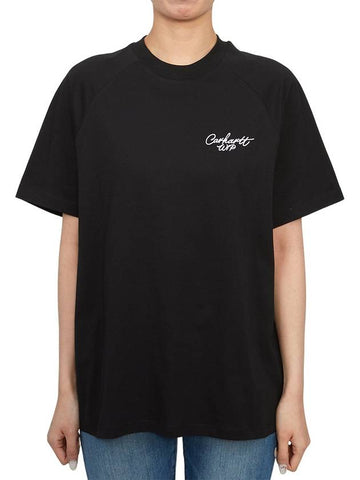 Signature Embroidered Short Sleeve T-Shirt Black - CARHARTT WIP - BALAAN 1